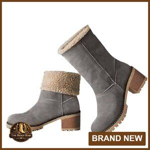 Slip On Winter Boots Women's Mid Heel Suede Ankle Boots Waterproof